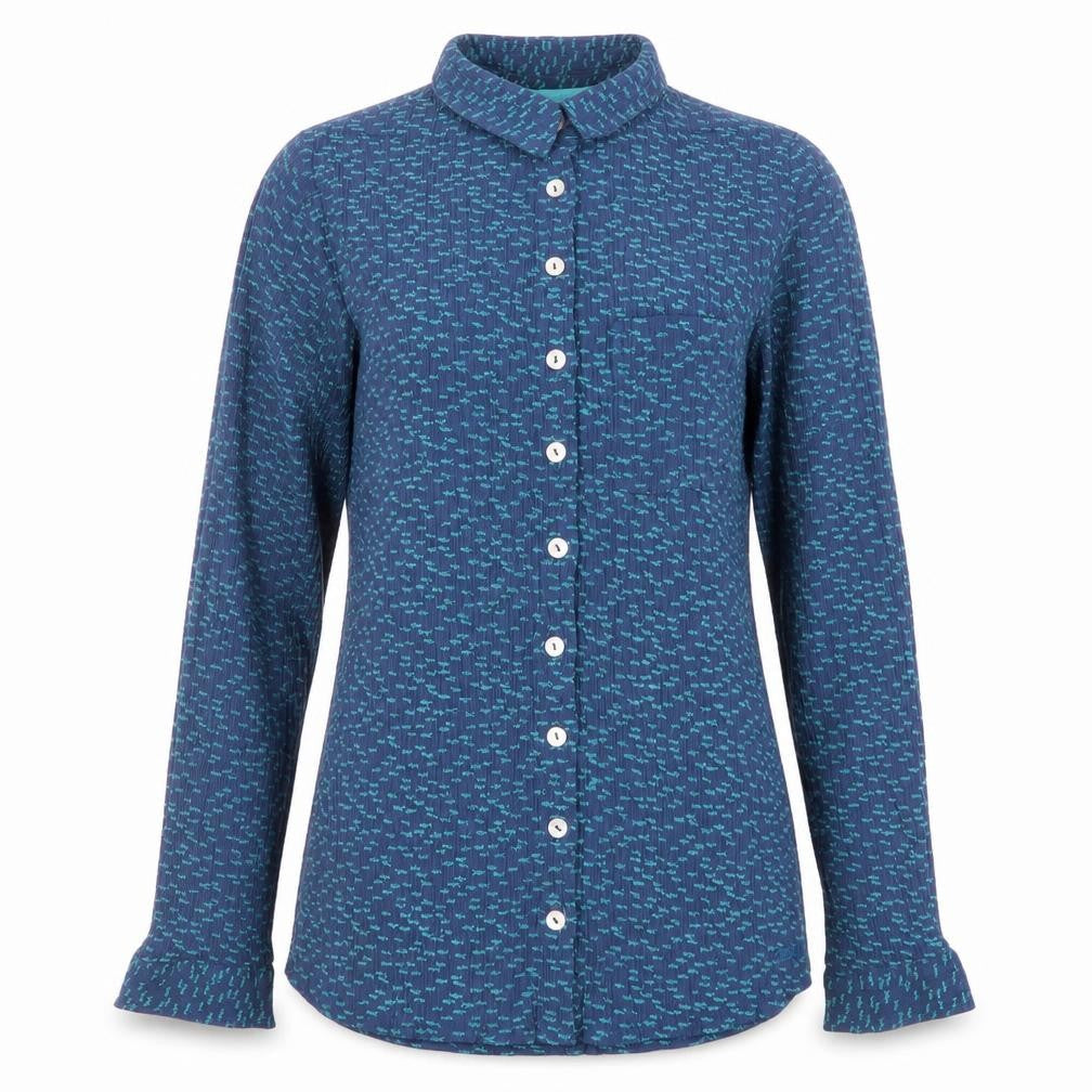 Womens UK Size 12 Weird Fish Blue Basic Button-Up