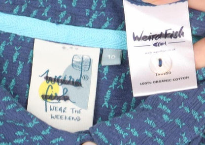 Womens UK Size 12 Weird Fish Blue Basic Button-Up