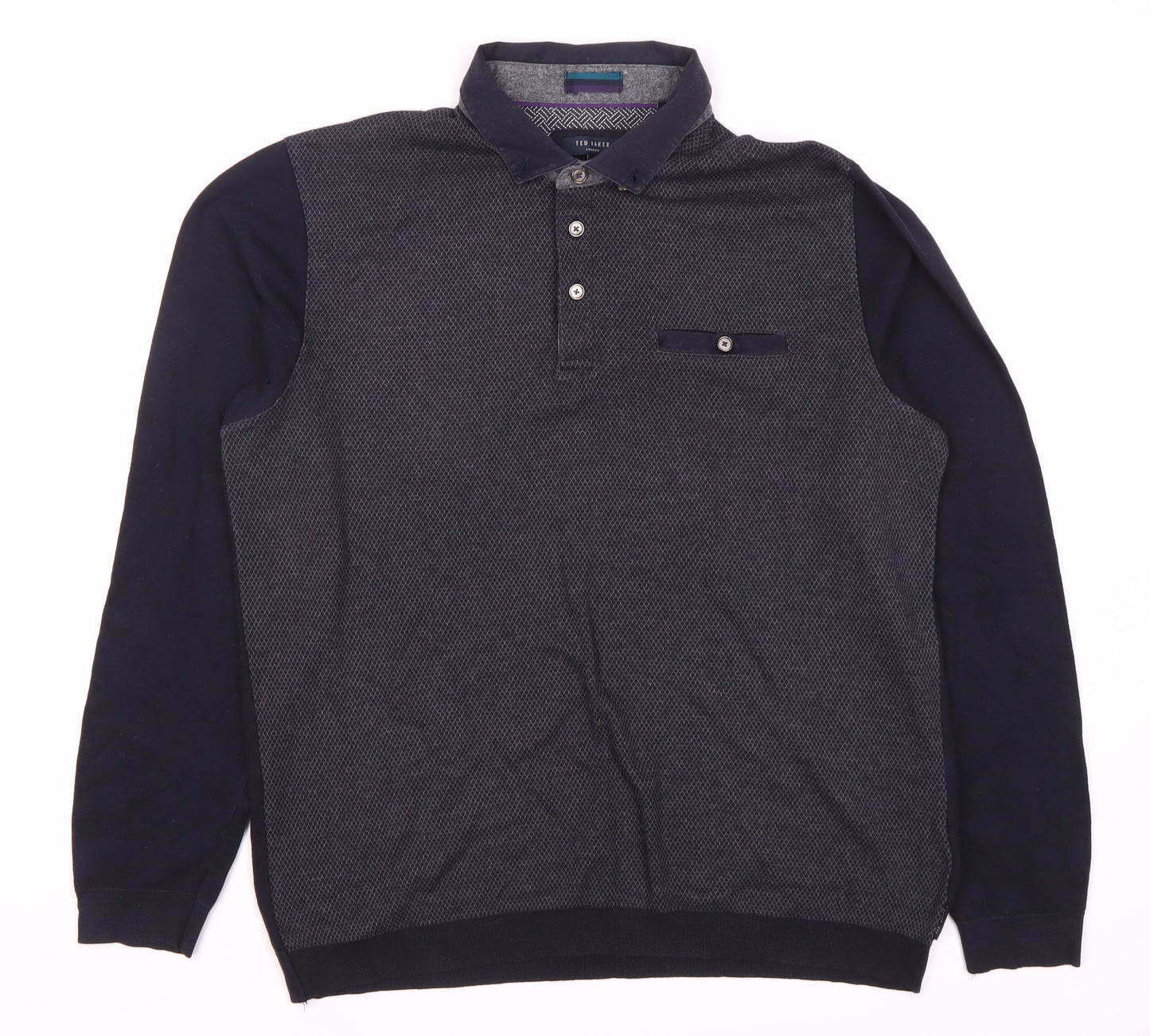 Ted Baker Men's Black Geometric Long Sleeve Polo S