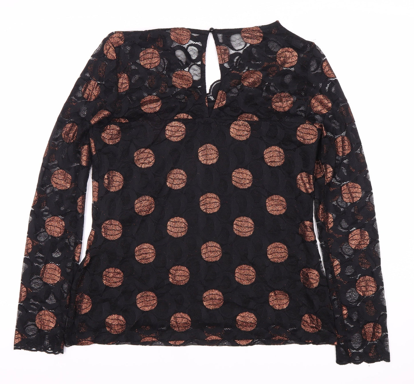Tee-Jays Women's Black Polka Dot Blouse, Size Leads