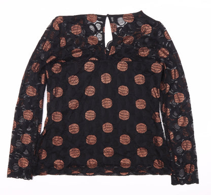 Tee-Jays Women's Black Polka Dot Blouse, Size Leads