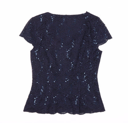 Jacques Vert Women's Blue Sequin Blouse, Size S