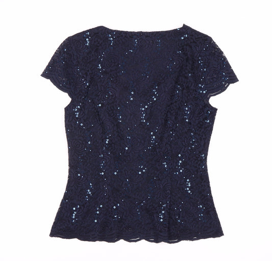 Jacques Vert Women's Blue Sequin Blouse, Size S
