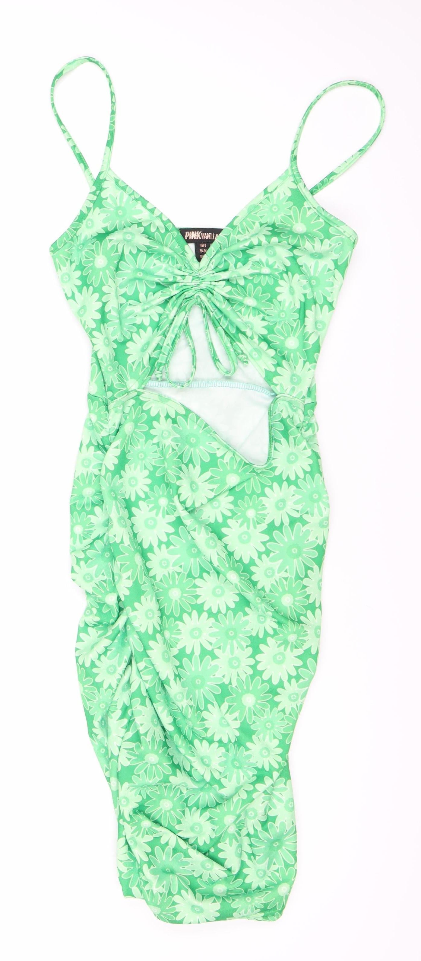 Pink Vanilla Women's Green Floral Dress Size 8