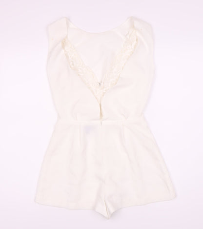Topshop Women’s White Sleeveless V-Neck Playsuit Size 8