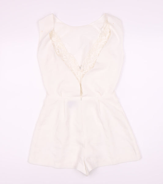 Topshop Women’s White Sleeveless V-Neck Playsuit Size 8