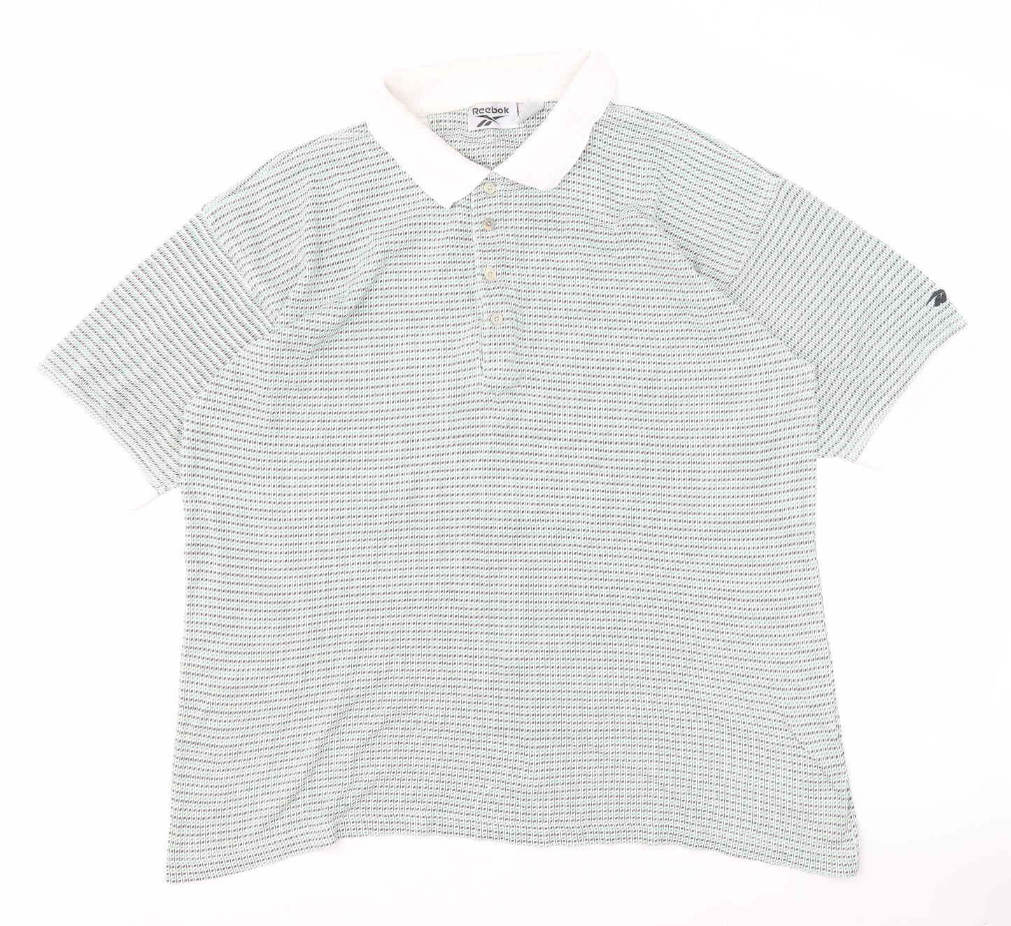 Reebok Men's White Polo Shirt L Short Sleeve Geometric