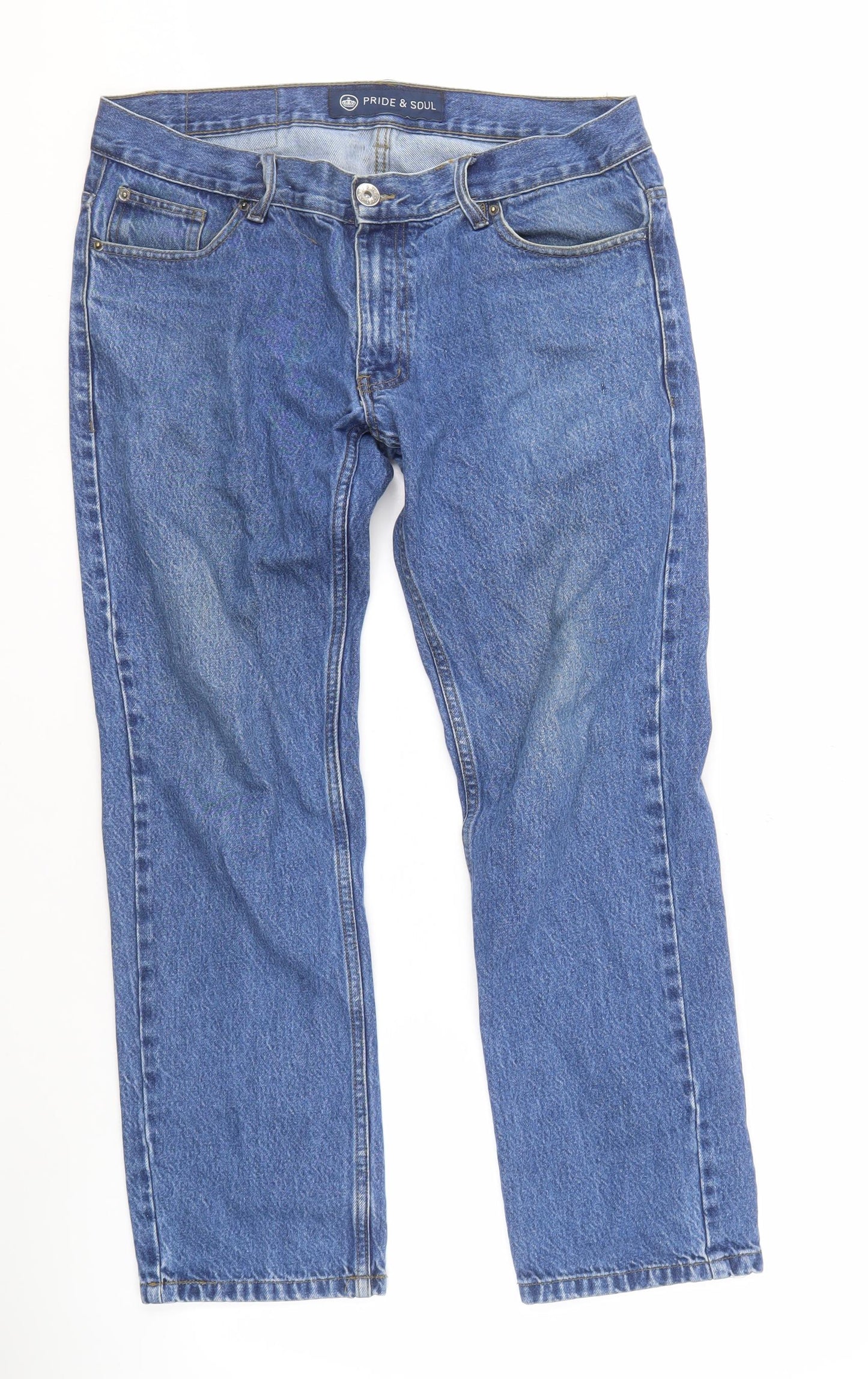 Mens UK Size L Pride & Soul Regular Fit Straight Blue Jeans