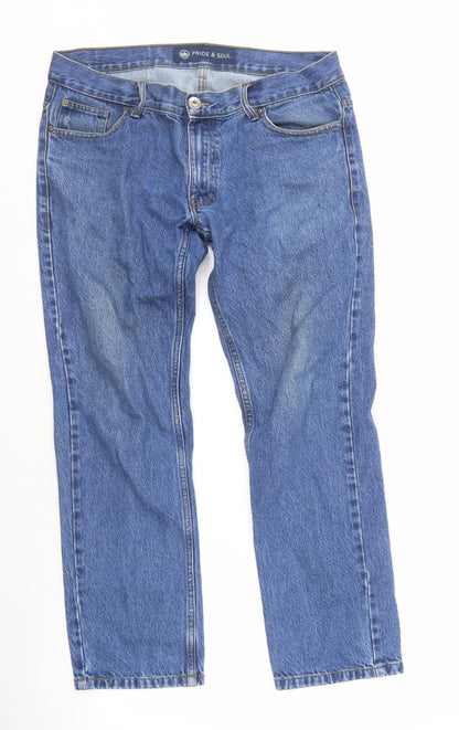 Mens UK Size L Pride & Soul Regular Fit Straight Blue Jeans