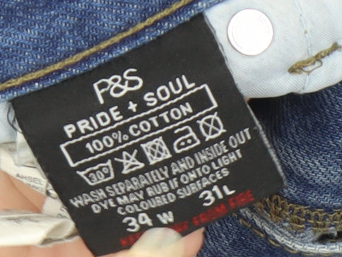 Mens UK Size L Pride & Soul Regular Fit Straight Blue Jeans