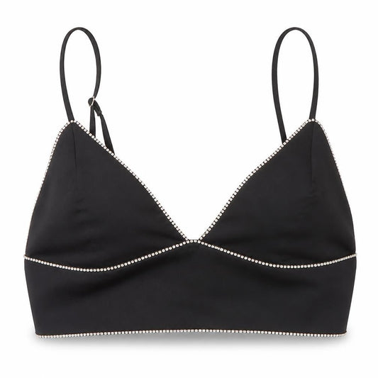 Front view of Pull&Bear Black Camisole Tank V-Neck Beaded 12