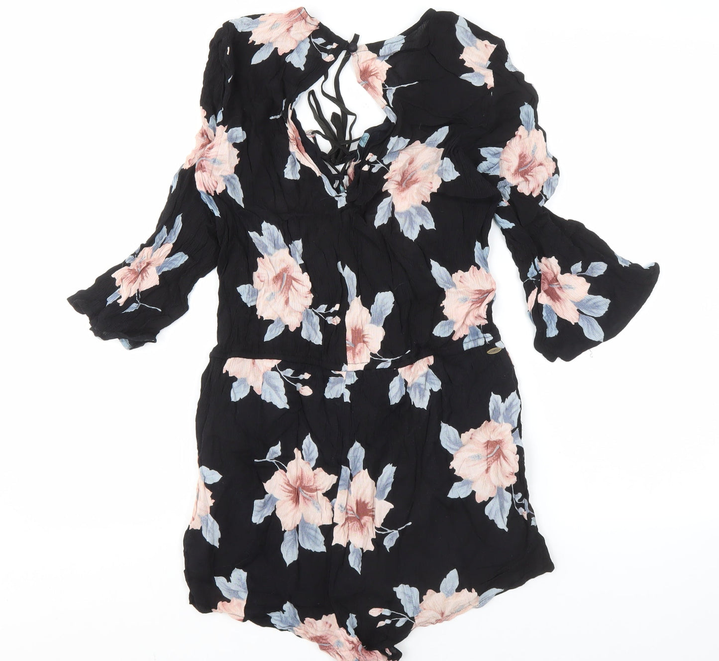 O'Neill Women's Black Floral Playsuit, M, Viscose 3/4 Sleeve