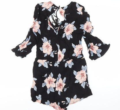 O'Neill Women's Black Floral Playsuit, M, Viscose 3/4 Sleeve