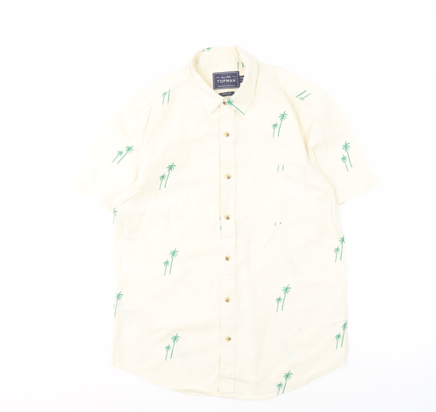 Topman Men's Beige Classic Fit Palm Tree Print Shirt, S