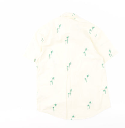 Topman Men's Beige Classic Fit Palm Tree Print Shirt, S