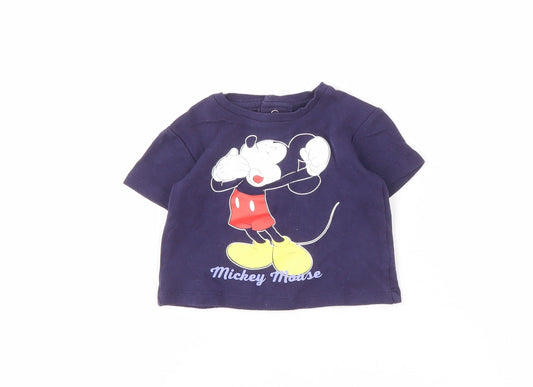 Front view of Disney Baby Blue Mickey Mouse T-Shirt, unisex 6-12 months