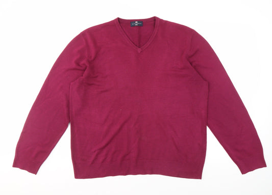 Marks and Spencer Men's Red V-Neck Pullover XL