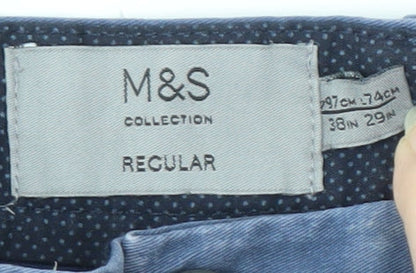 Marks and Spencer Men's Blue Chino Trousers, Size 38 Regular