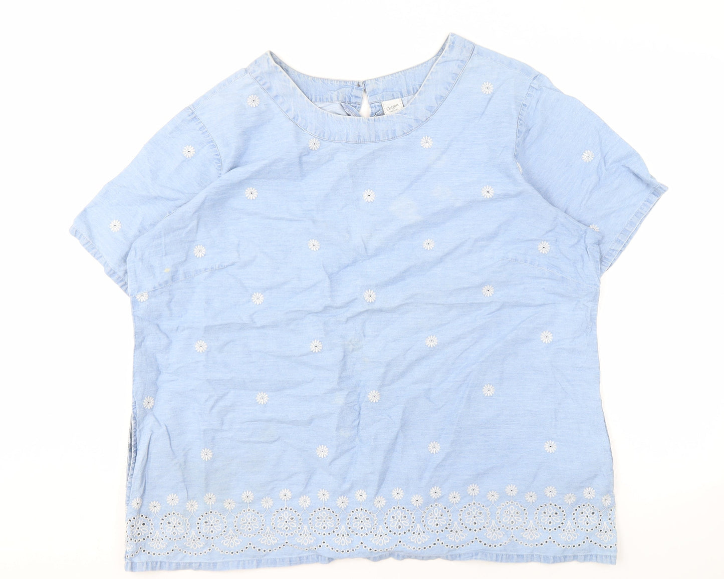 Cotton Traders Women's Blue Embroidered Blouse Size 22