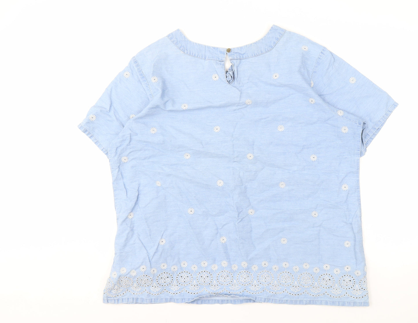 Cotton Traders Women's Blue Embroidered Blouse Size 22