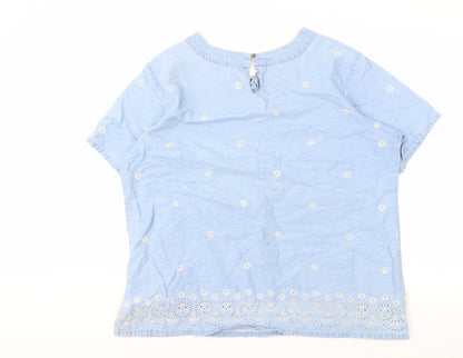 Cotton Traders Women's Blue Embroidered Blouse Size 22