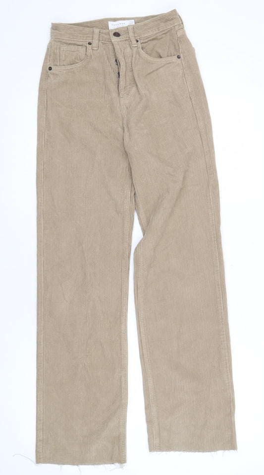 Topshop Women's Beige Corduroy Straight Trousers