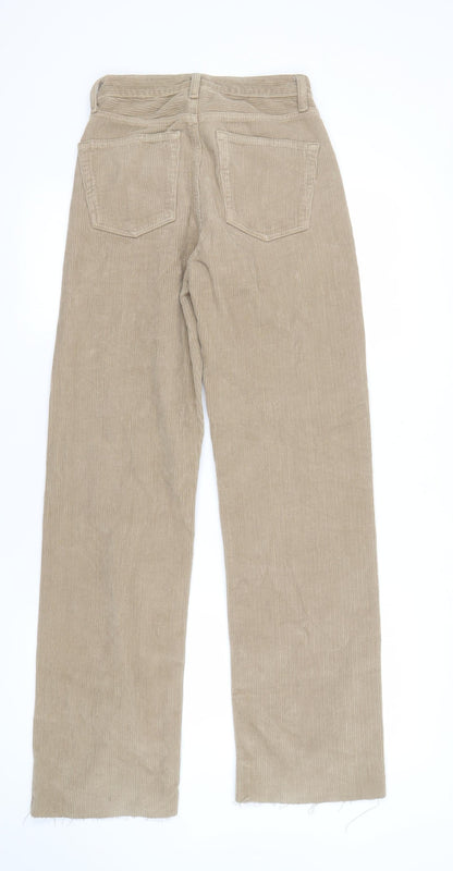 Topshop Women's Beige Corduroy Straight Trousers