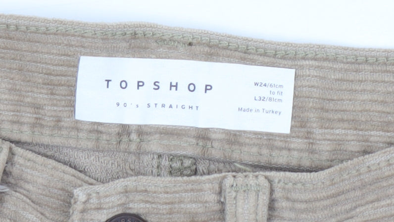 Topshop Women's Beige Corduroy Straight Trousers