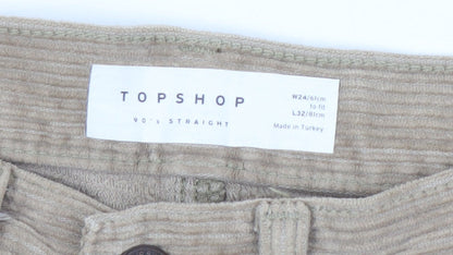 Topshop Women's Beige Corduroy Straight Trousers