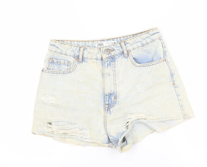Zara Women Blue Denim Cut-Off Shorts, Size 2, High Waist