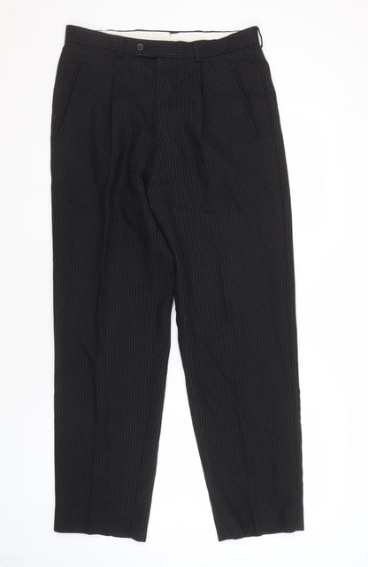 R I Unisex Black Wool Striped Dress Trousers Size 30