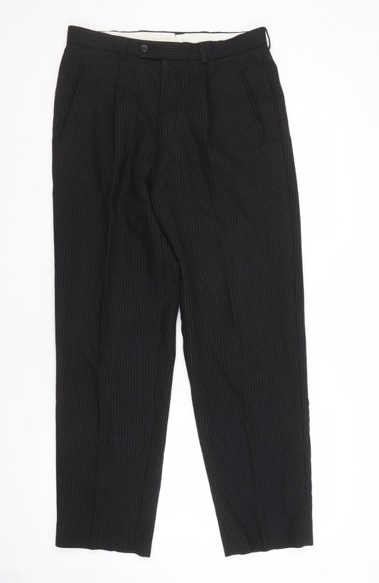 R I Unisex Black Wool Striped Dress Trousers Size 30