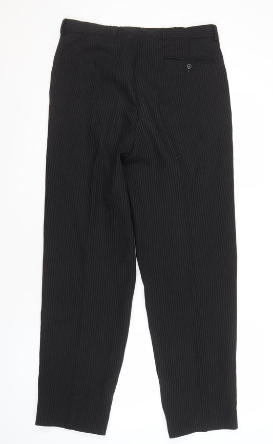 R I Unisex Black Wool Striped Dress Trousers Size 30