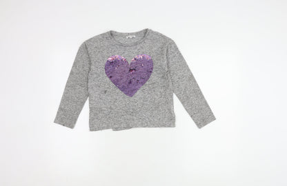 Bluezoo Girls Grey Pullover Jumper 8-9 Sequin Heart Accent