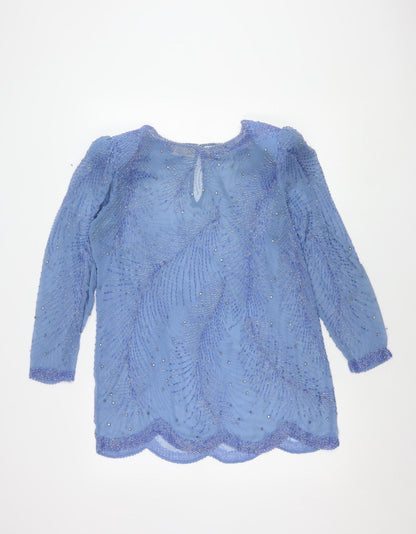 Continental Couture Ltd Women's Blue Beaded Long Sleeve Blouse