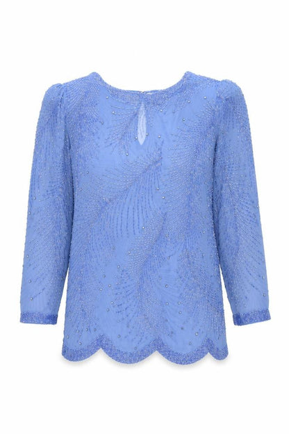 Continental Couture Ltd Women's Blue Beaded Long Sleeve Blouse