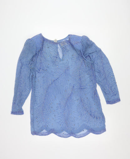 Continental Couture Ltd Women's Blue Beaded Long Sleeve Blouse