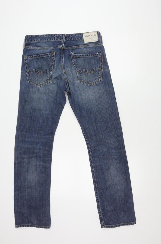 Replay Men's Blue Straight Jeans, Size 30, Distressed