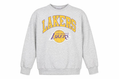 Front view of NBA boys’ grey pullover sweatshirt, 11 years, logo graphic print
