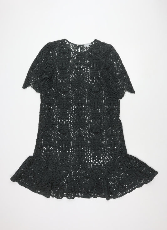 Jigsaw Women's Black Crochet Top, Size 12, Button Accent