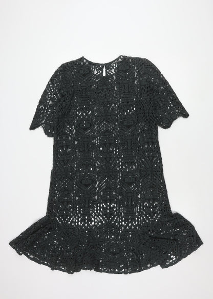 Jigsaw Women's Black Crochet Top, Size 12, Button Accent