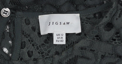 Jigsaw Women's Black Crochet Top, Size 12, Button Accent
