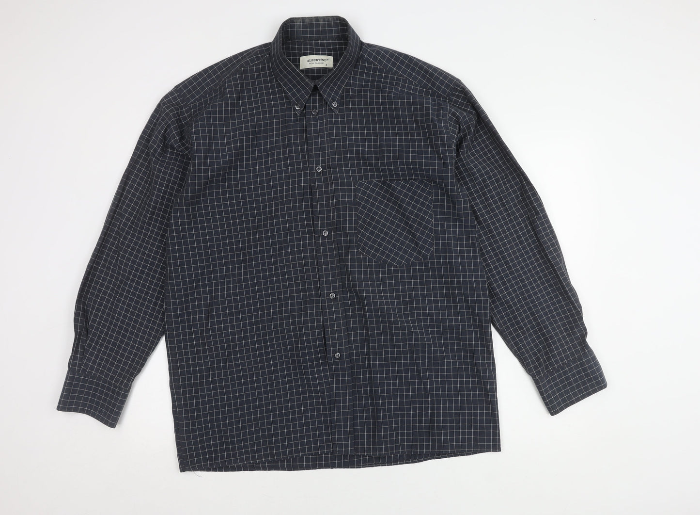 Albertino Men's Blue Check Long Sleeve Shirt M