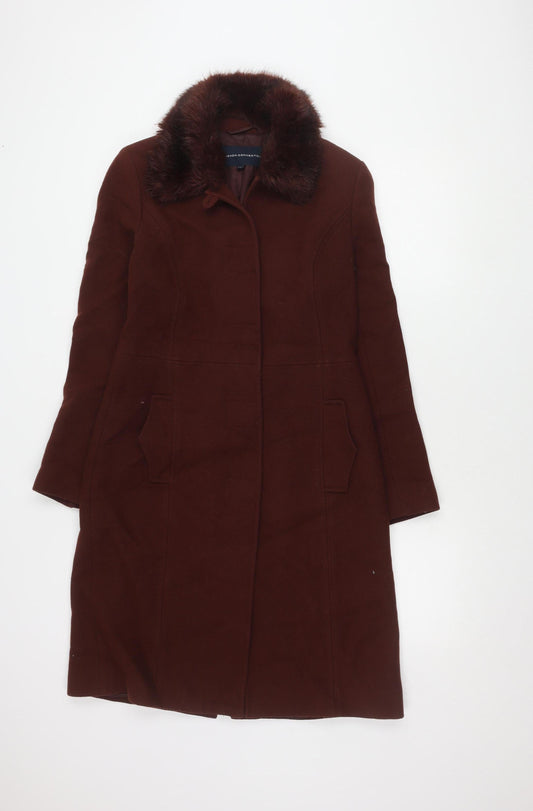 French Connection Women's Brown Mid-Length Fur Trim Coat