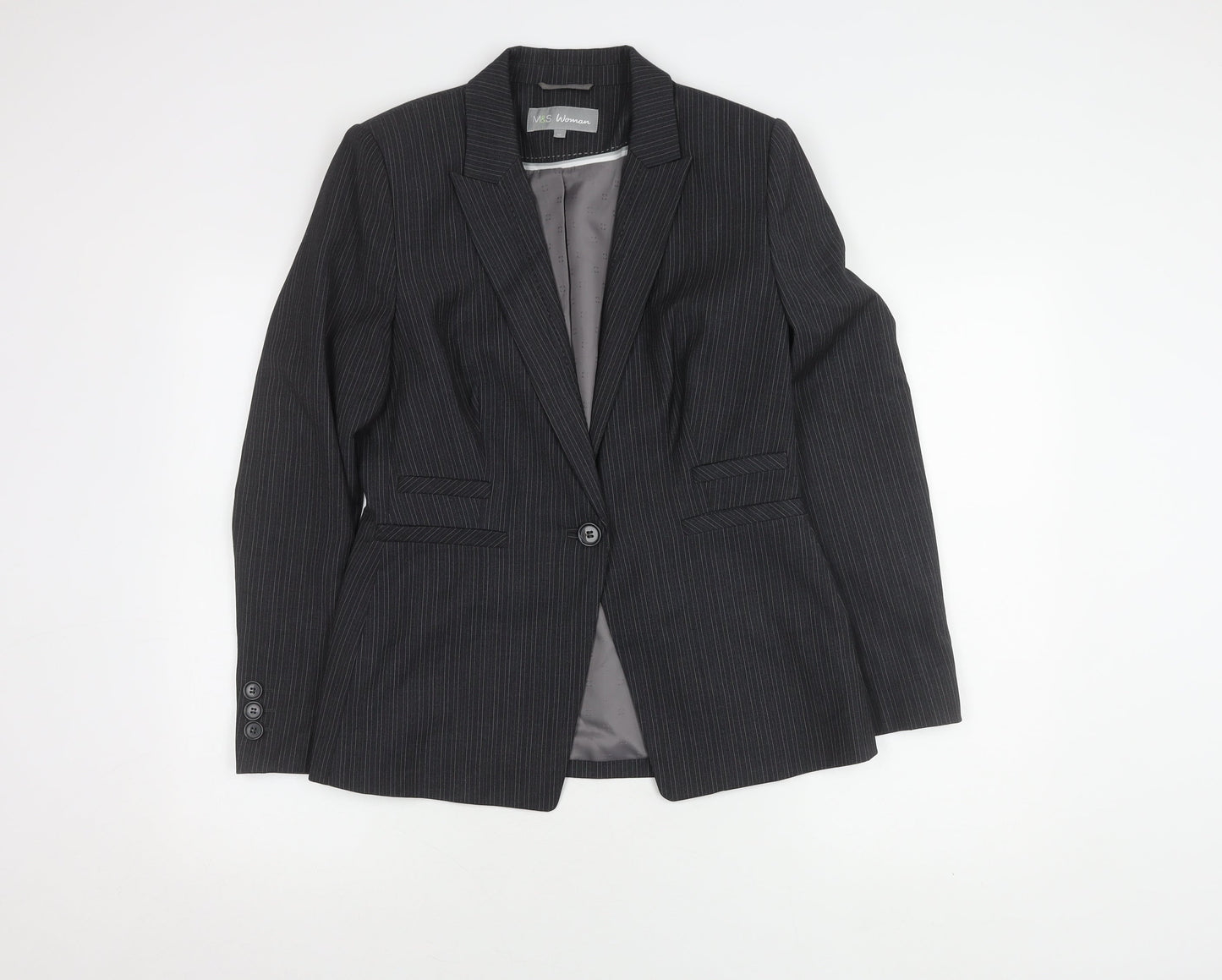 Marks and Spencer Women's Black Pinstripe Blazer Size 12