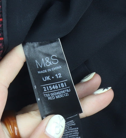 Marks and Spencer Women Black Red Bouclé Blazer Size 12