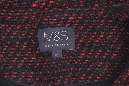 Marks and Spencer Women Black Red Bouclé Blazer Size 12