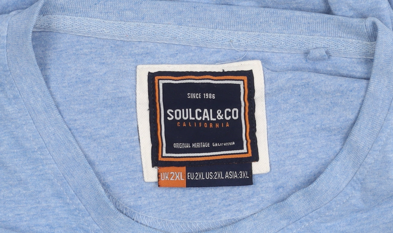 Soulcal & Co Men's Blue Graphic T-Shirt, 2XL Crew Neck