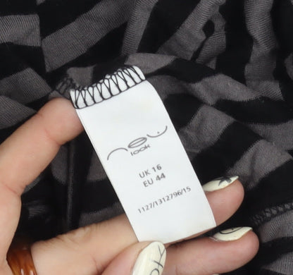 New Look Women's Black Striped High Neck T-Shirt Size 16