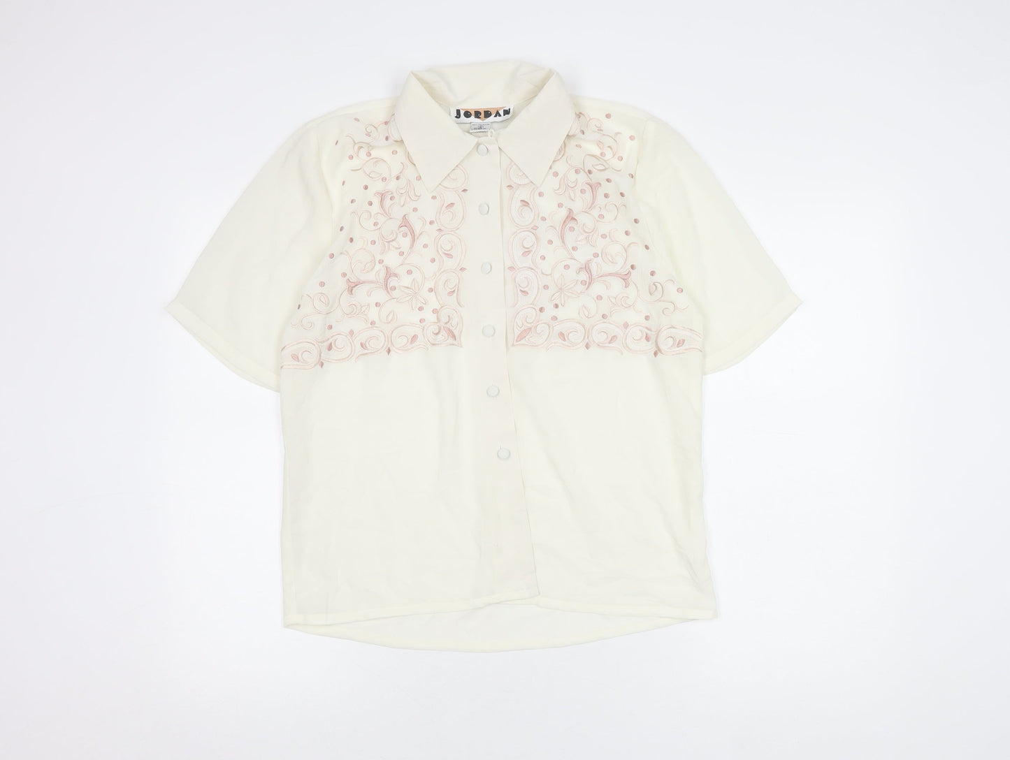Jordan Womens Ivory Button-Up Embroidered Shirt Size 8